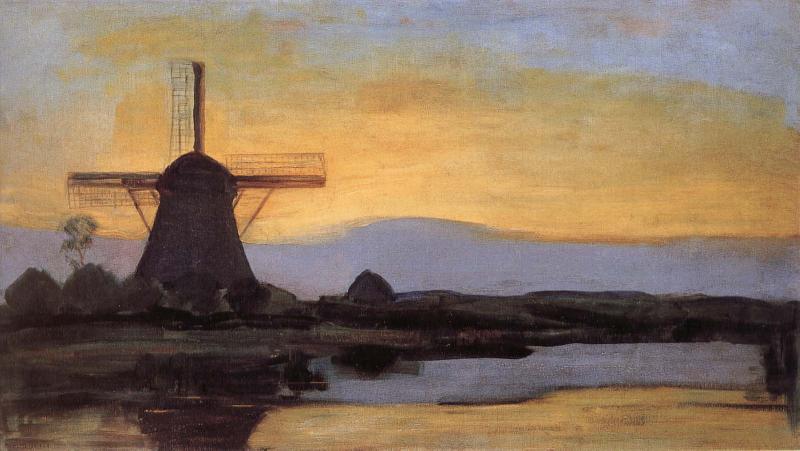 Piet Mondrian The mill at night oil painting image